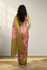 Pink & yellow digital kanchi saree