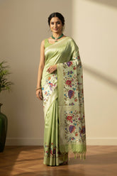 Pastel green with white border banarasi saree