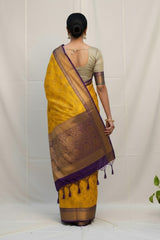 Mustrade yellow pure kanchi saree