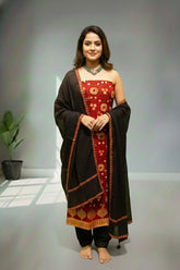 Red floral cotton kurti material