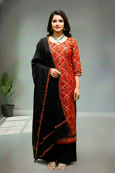 Red Modal silk with ajrak print kurti material