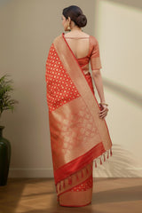 Red with golden banarasi saree