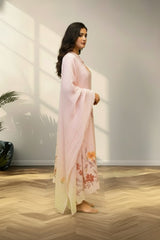 Baby pink tusser silk kurti set