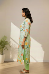 V- Neck kurti set cotton