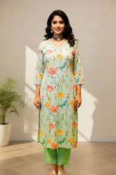 V- Neck kurti set cotton