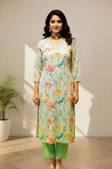 V- Neck kurti set cotton