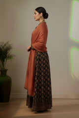 Maroon with black soft cotton with floral print kurti material