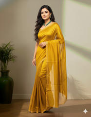 Mustard yellow tusser saree