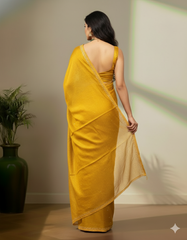 Mustard yellow tusser saree