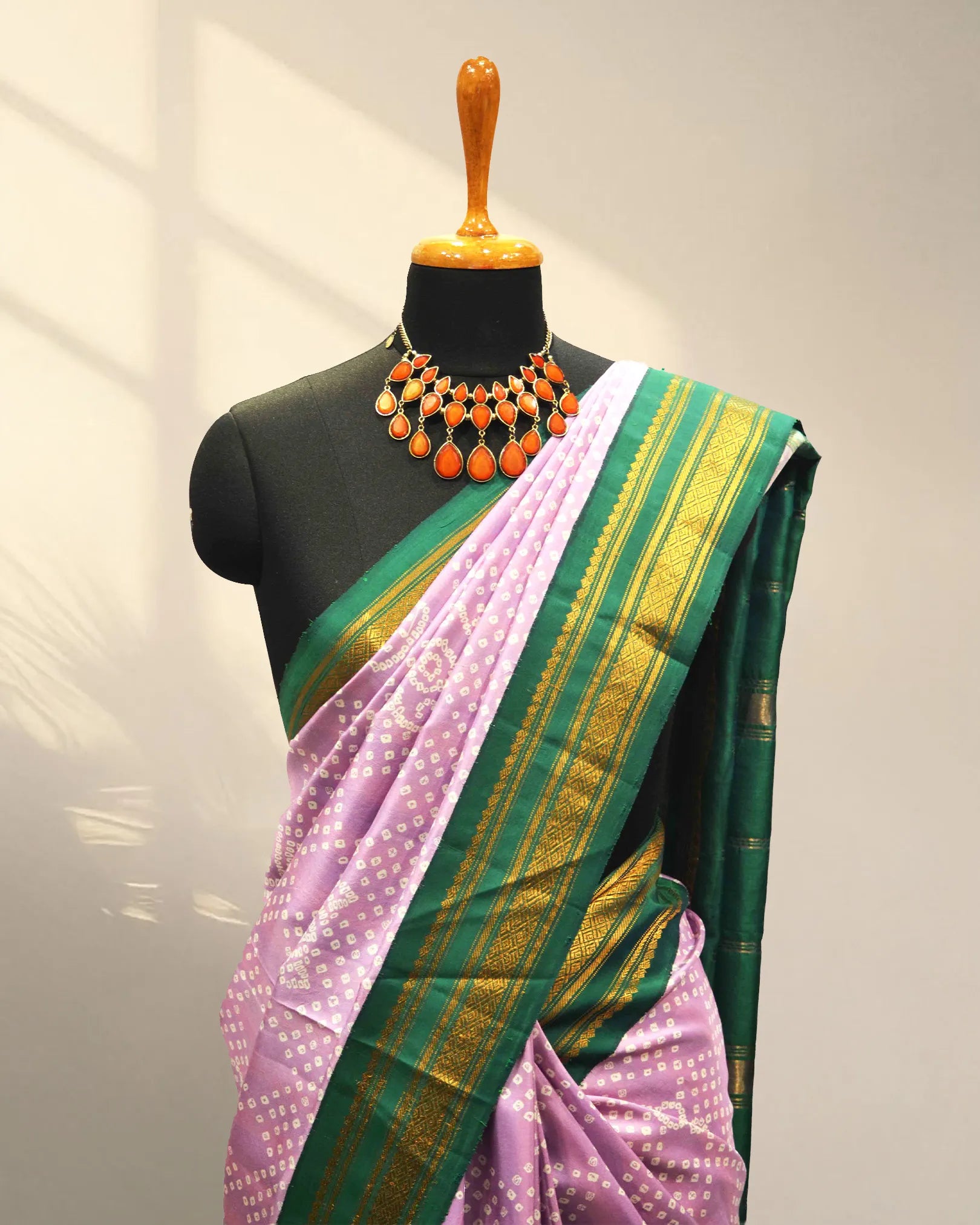 Pink & green border kanchi digital print