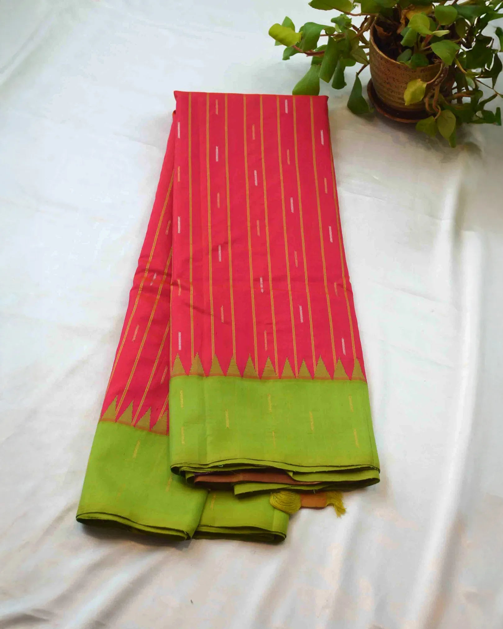 Red pink pure kanchi saree