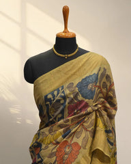 Yellow mustard tusser Saree