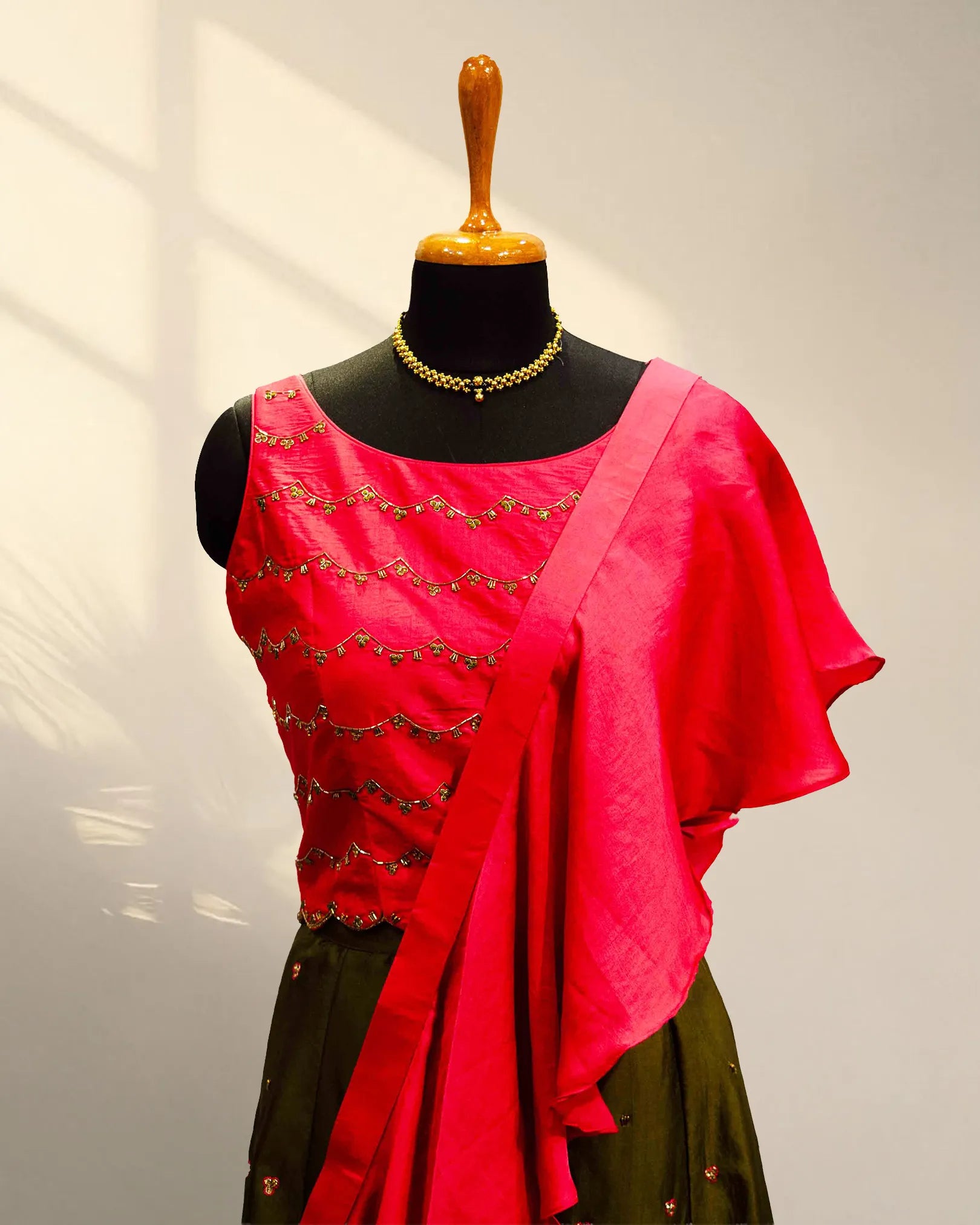 Sleeveless with ruffels duppata  lehenga