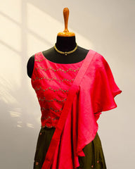 Sleeveless with ruffels duppata  lehenga