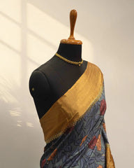 Blue Tusser Saree