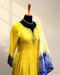 Machine embroidery Yellow Long gown