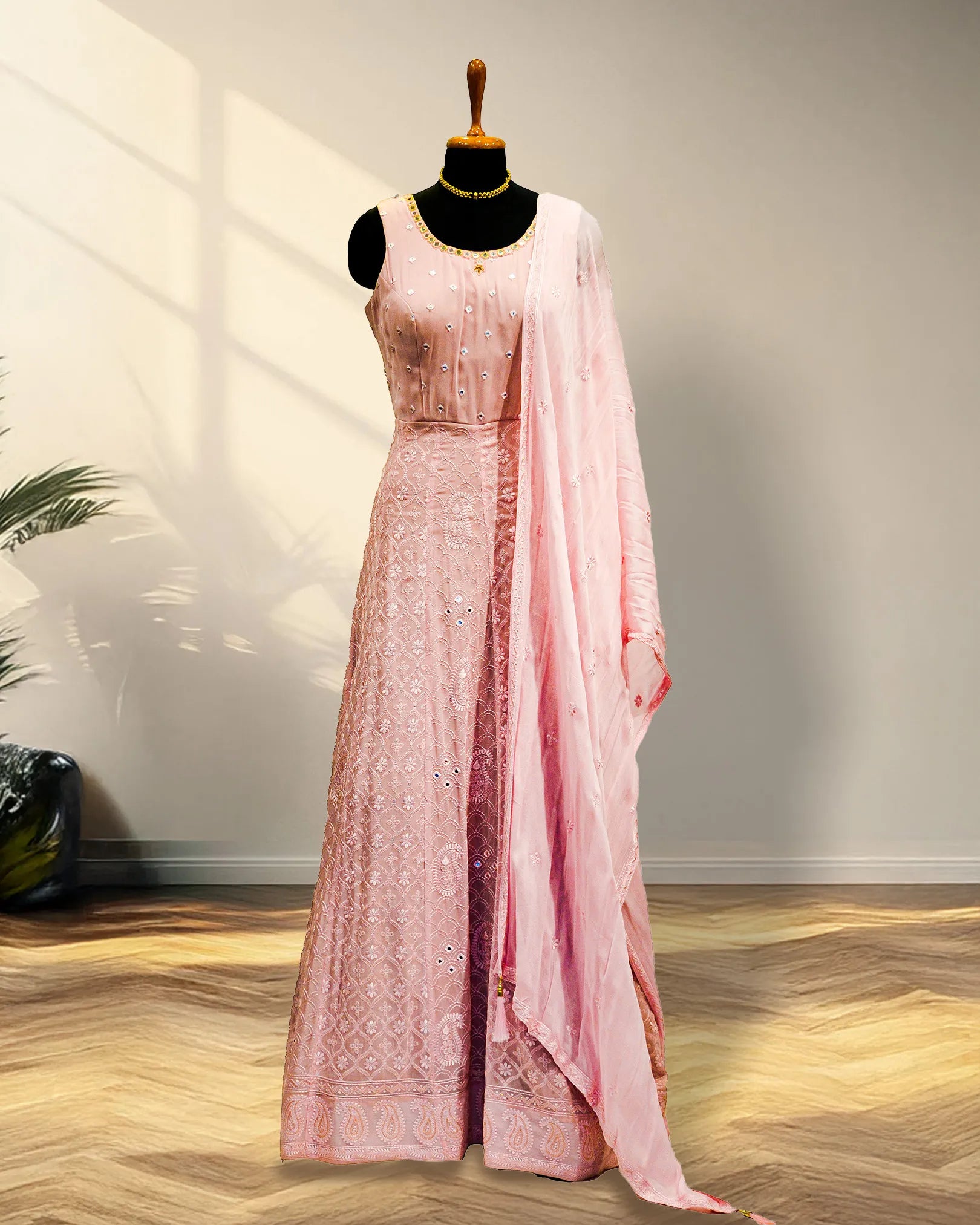 Georgette Pink Long Gown