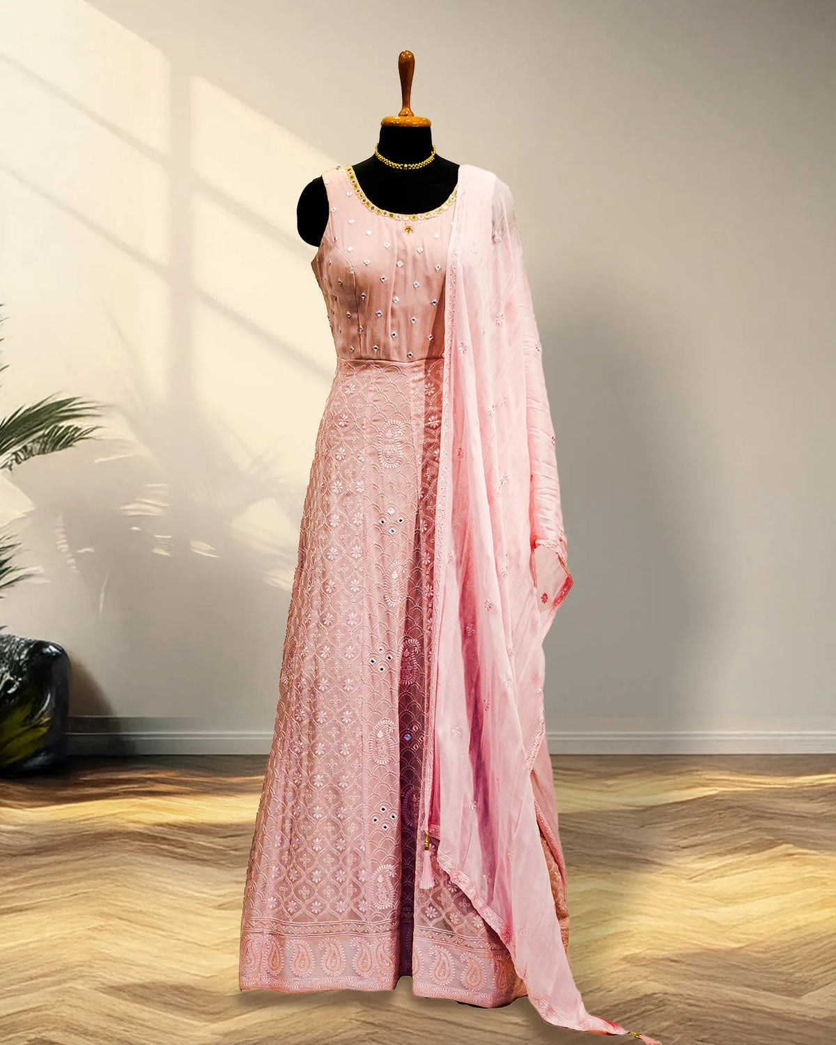 Georgette Pink Long Gown