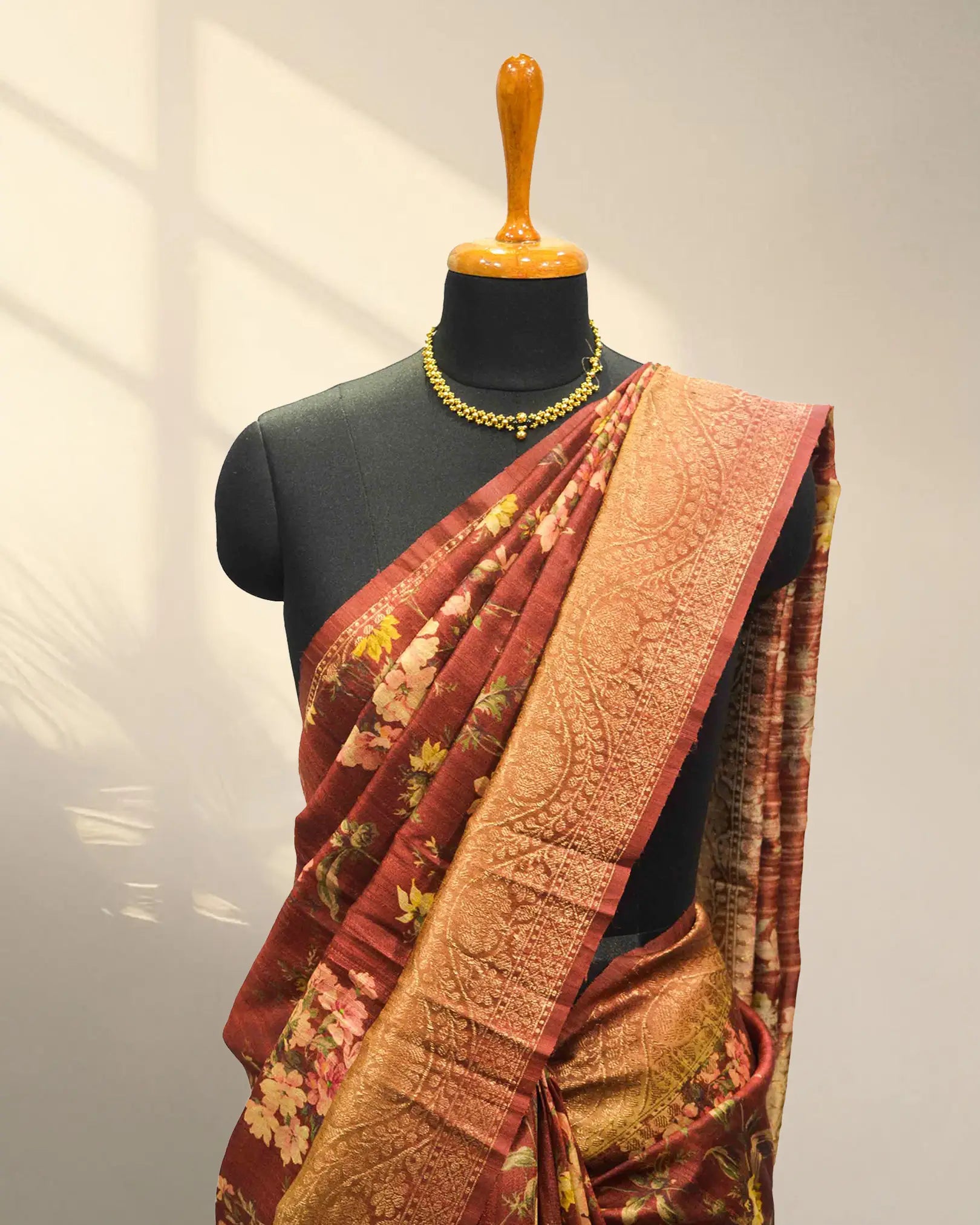 Rust brown tusser Saree
