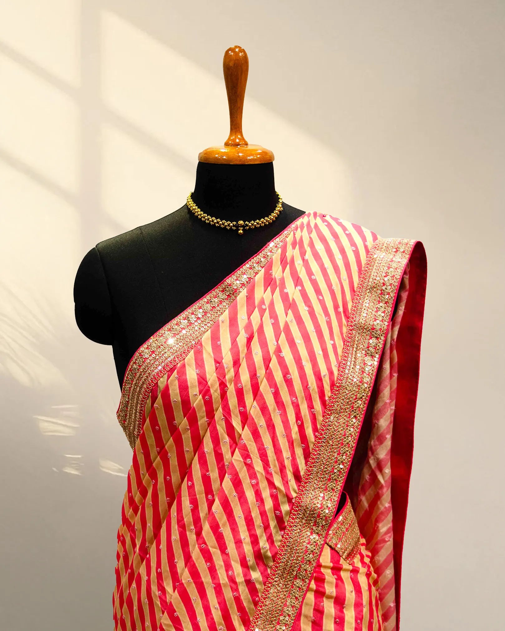 Strips pink and cream fancy saree