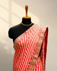 Strips pink and cream fancy saree