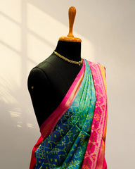 Green and pink Patola Saree