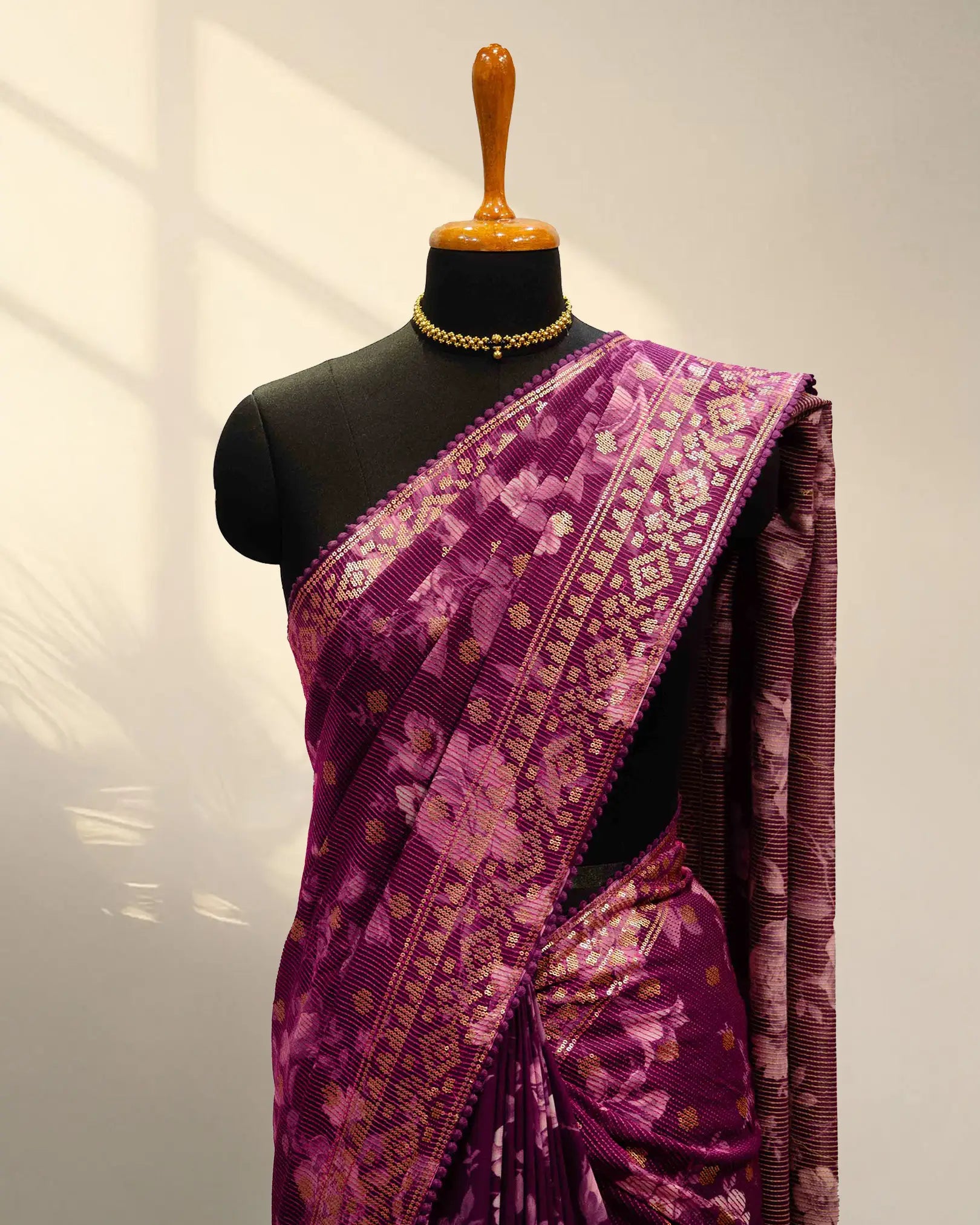 Purple crape Saree