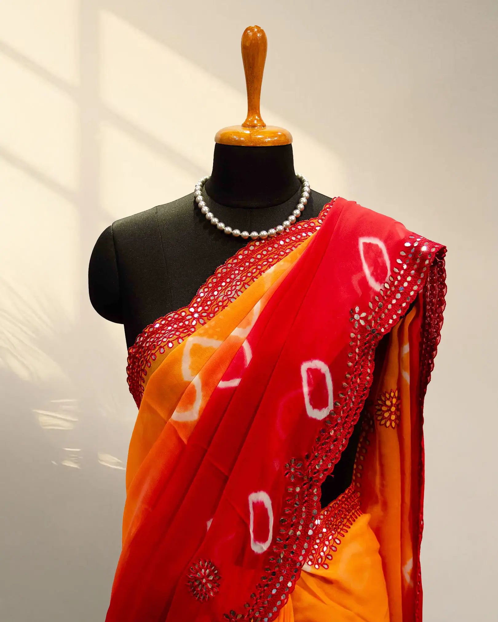 Yellow and Orange Crape Saree