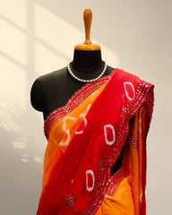 Yellow and Orange Crape Saree