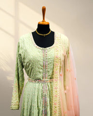 Mirror work with oval neck Long gown