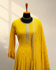 Round neck yellow anarkali