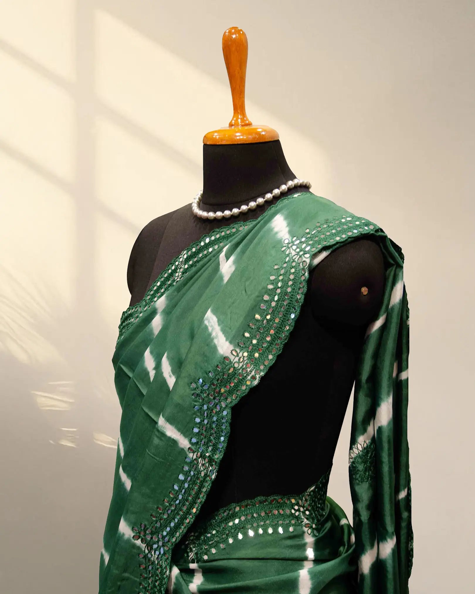Green crape saree