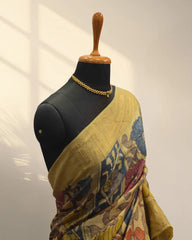 Yellow mustard tusser Saree