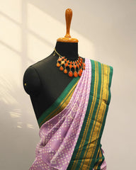 Pink & green border kanchi digital print