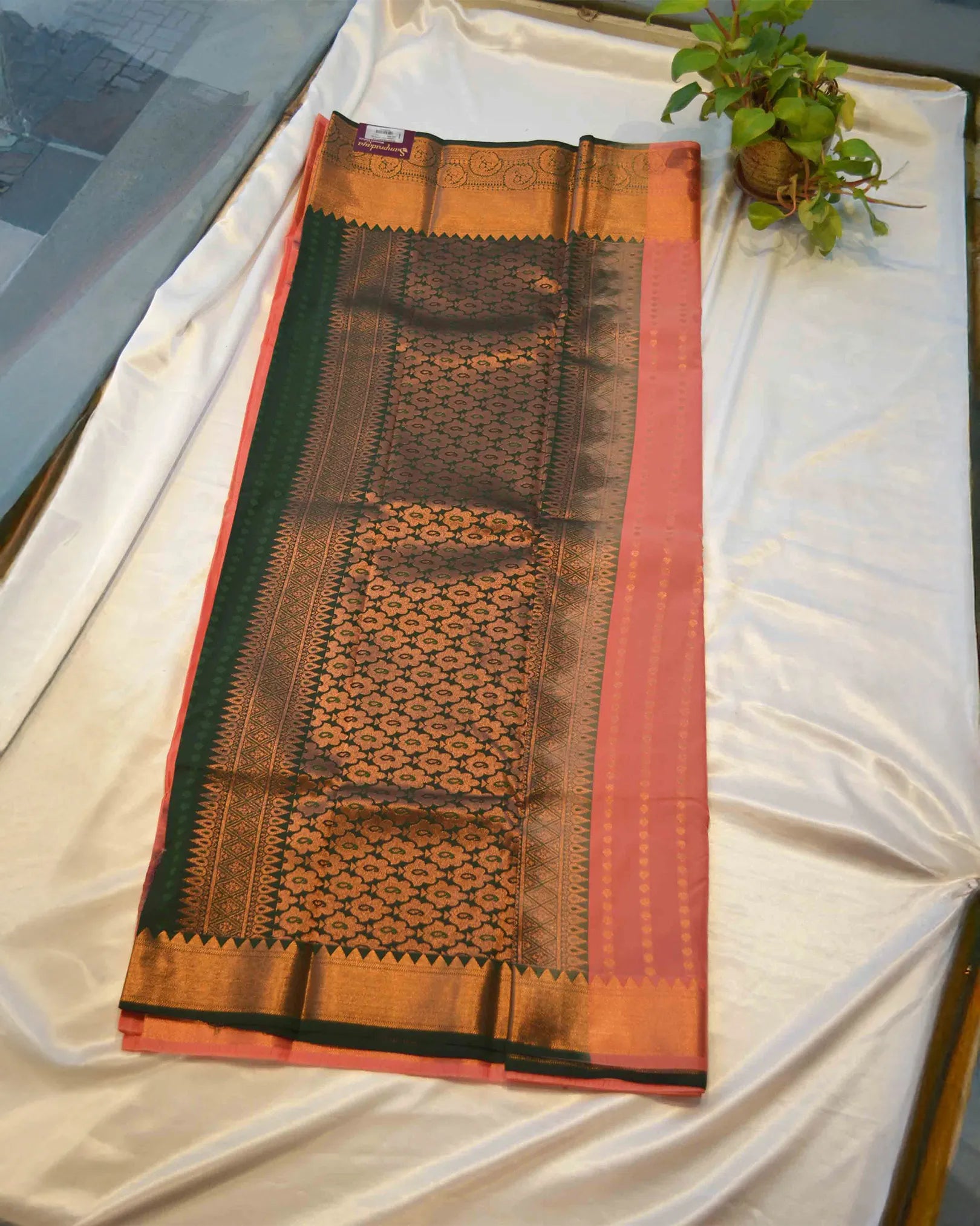 Pink semi kanchi silk saree