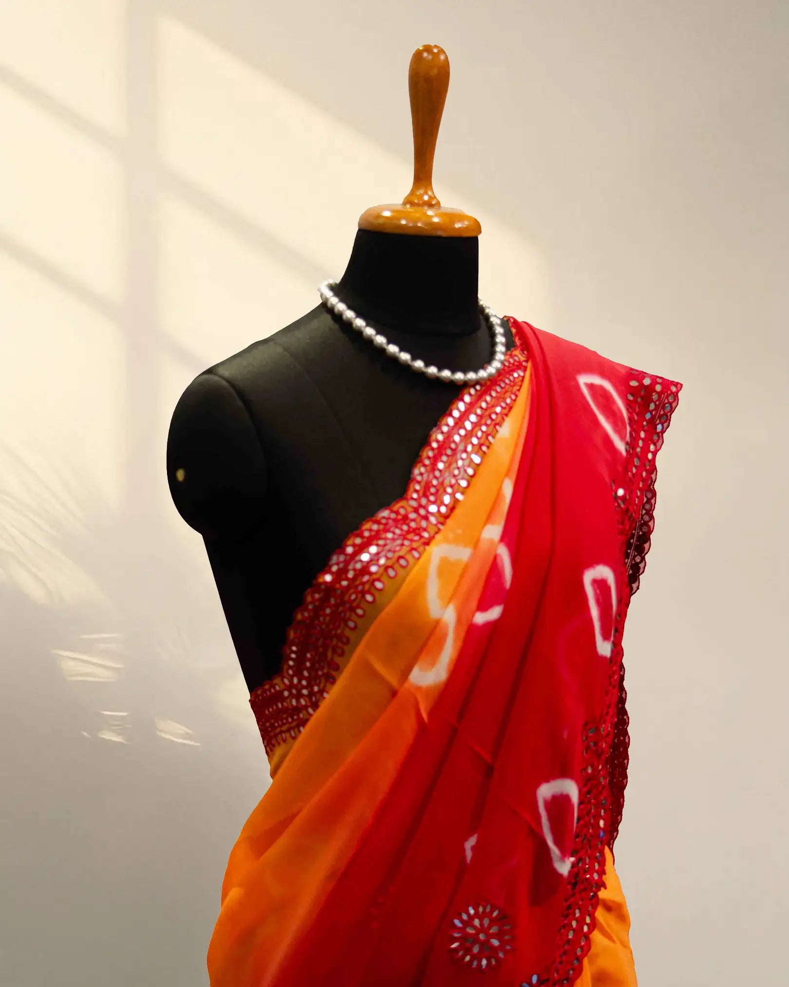 Yellow and Orange Crape Saree