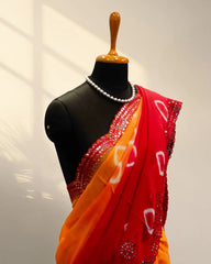 Yellow and Orange Crape Saree