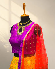 Key hole Front neck patten lehenga with knitted duppata