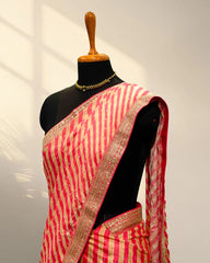 Strips pink and cream fancy saree