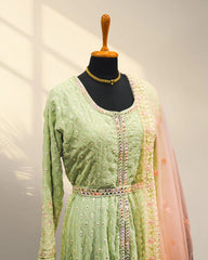 Mirror work with oval neck Long gown