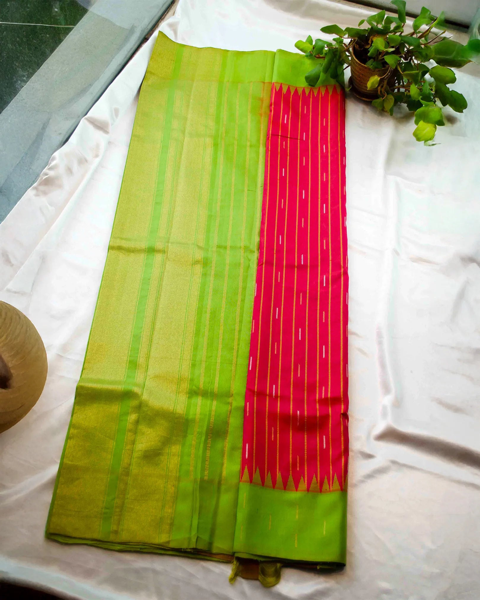 Red pink pure kanchi saree