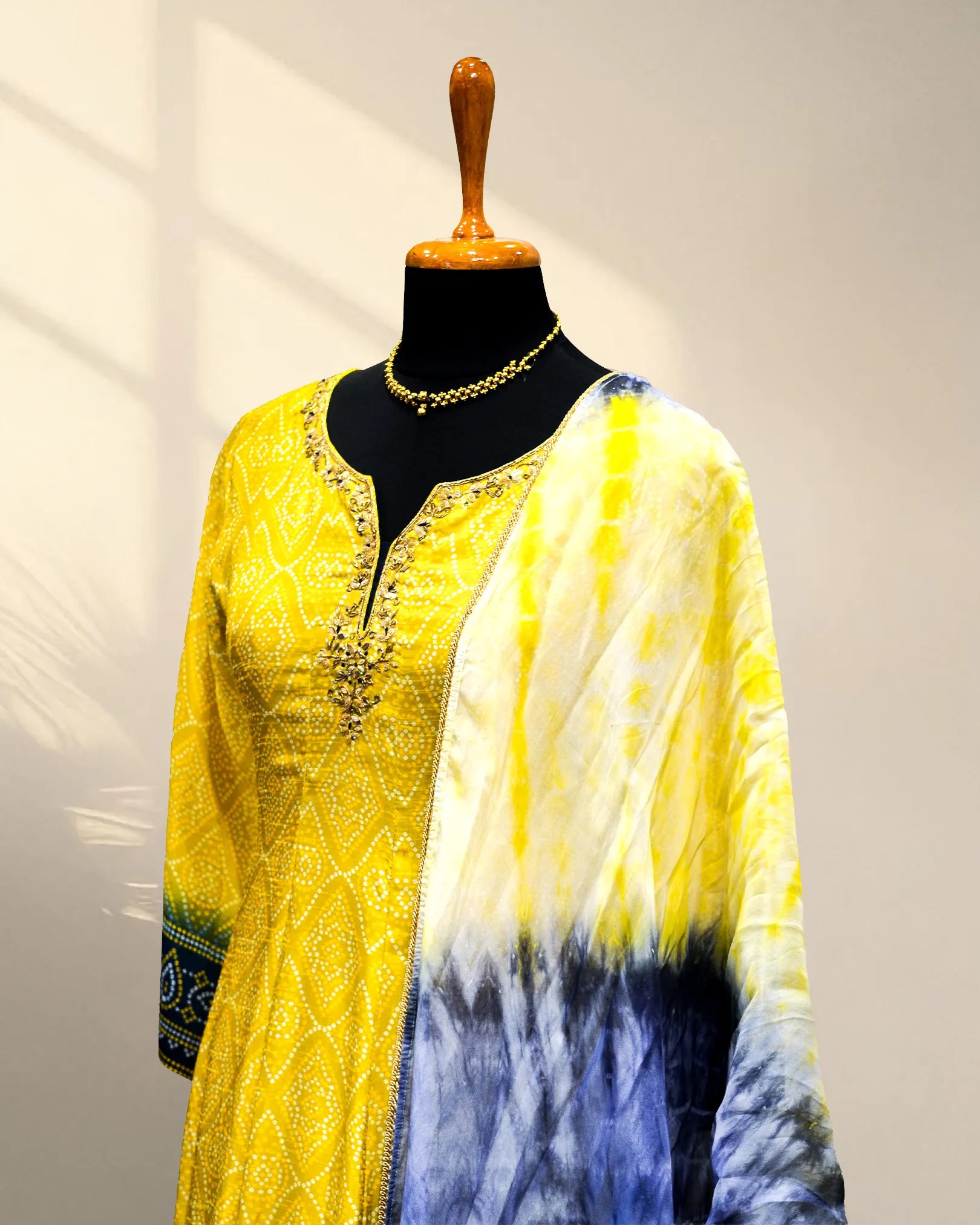 Machine embroidery Yellow Long gown