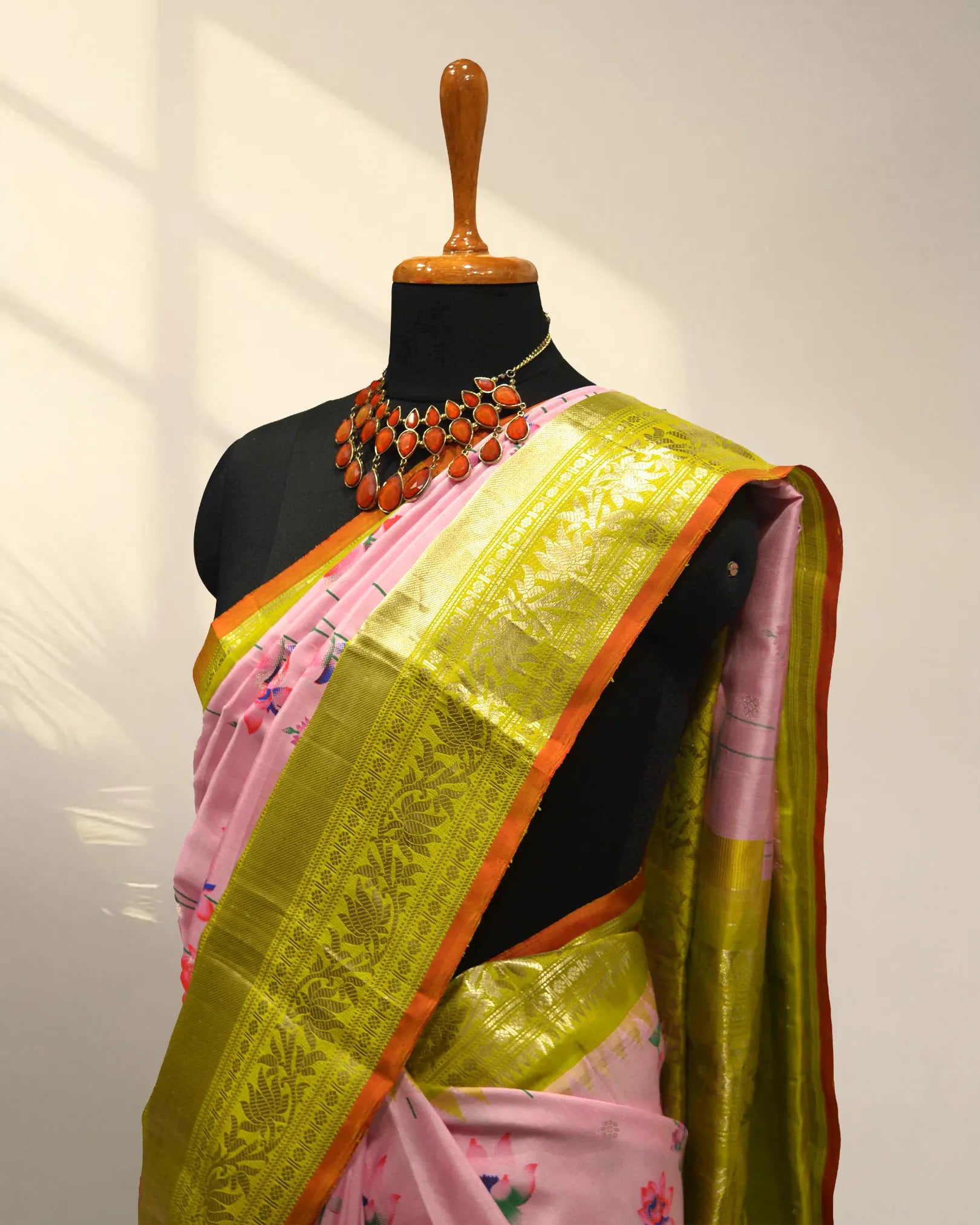 Pink & yellow digital kanchi saree