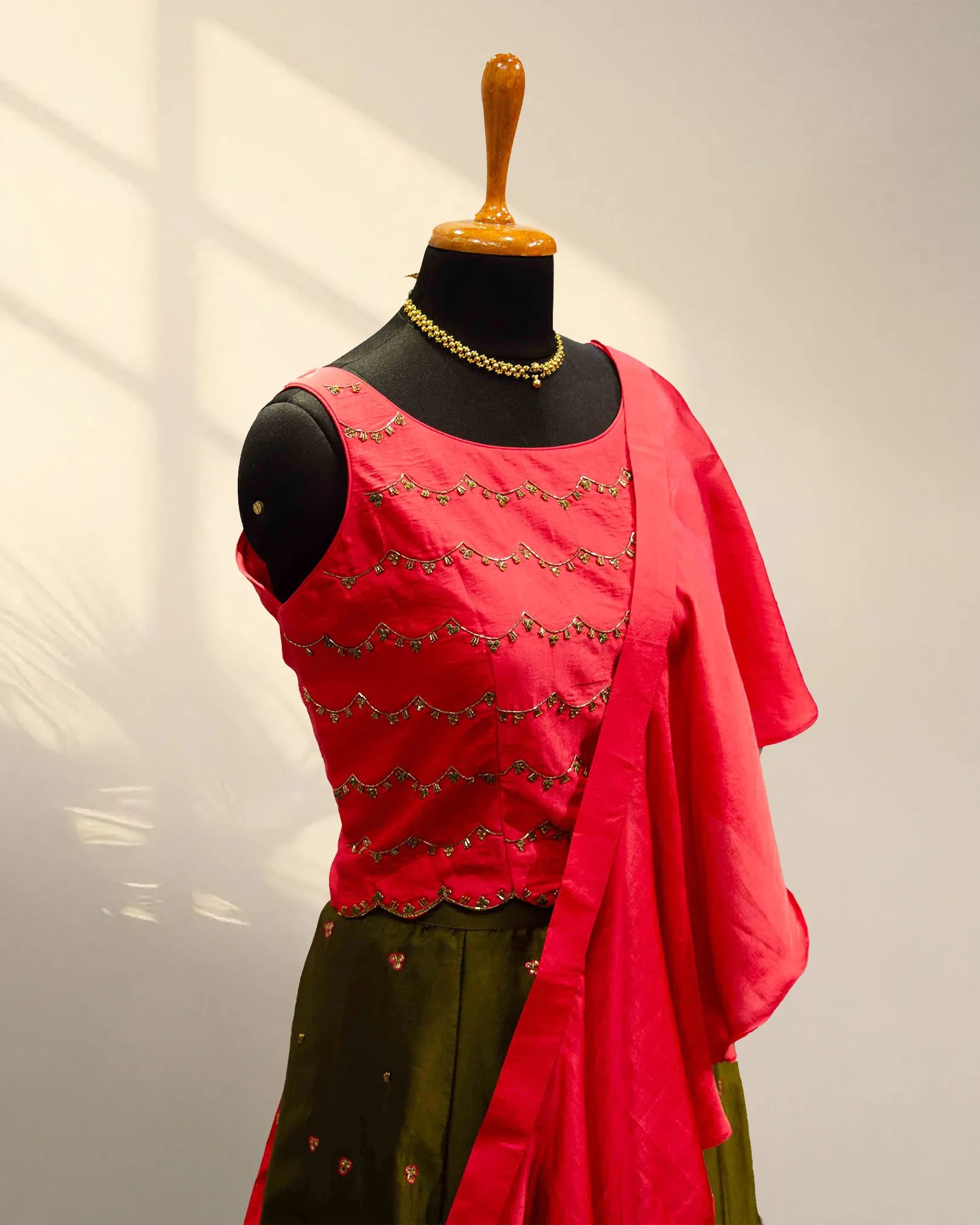 Sleeveless with ruffels duppata  lehenga