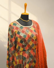 Boat neck anarkali with knitted duppata