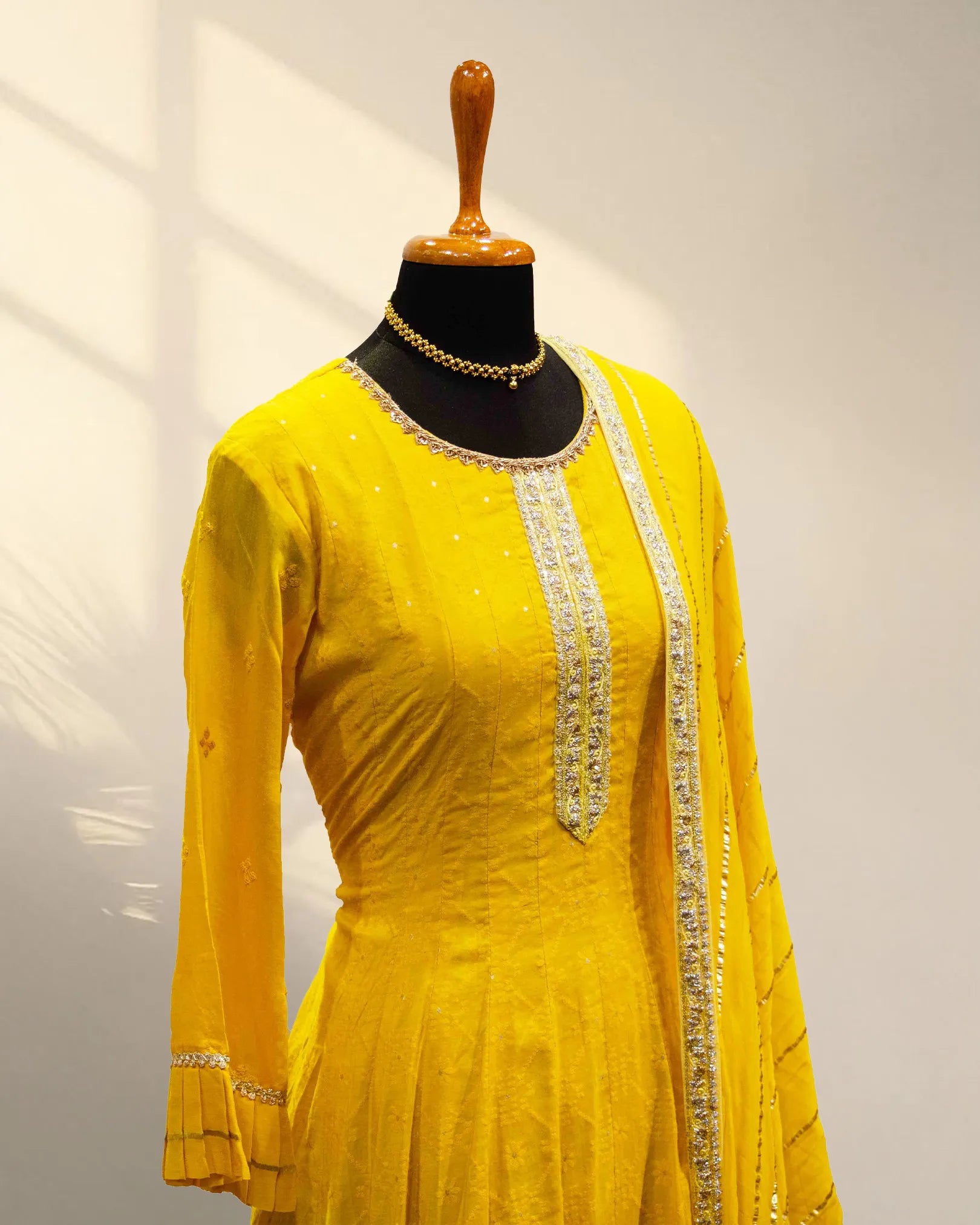 Round neck yellow anarkali