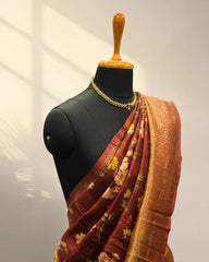 Rust brown tusser Saree
