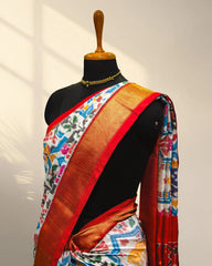 white and Golder Patola Saree