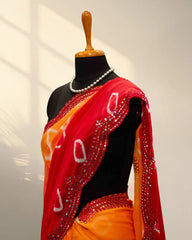 Yellow and Orange Crape Saree