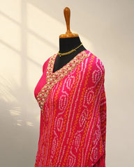 Pink anarkali with bandhini print